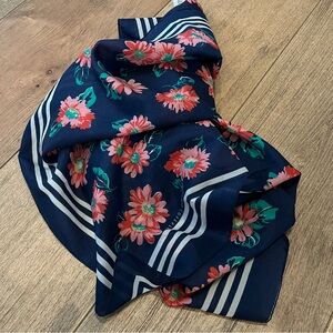 Vintage Sarah Coventry Floral Stripe Square Scarf Navy Pink Red White Italy Made